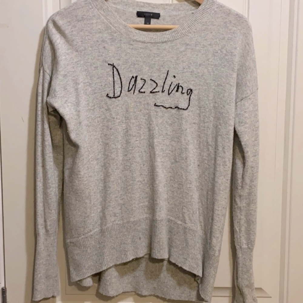 J Crew Dazzling Grey Sweater Beaded Top Wool Knit Pullover Oversized Kawaii Cute